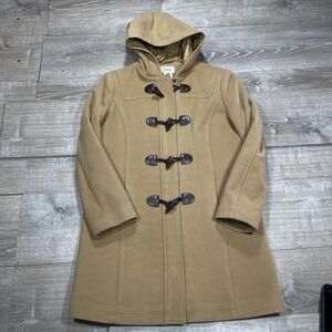 LL Bean Coat Womens 12 Regular Beige Wool Hooded Toggle Thinsulate Parka